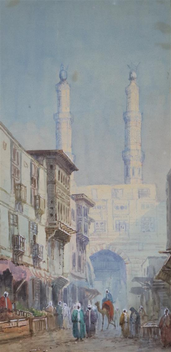 Middle Eastern watercolour, street scene, signed D.H. Pinder, 50 x 26cm